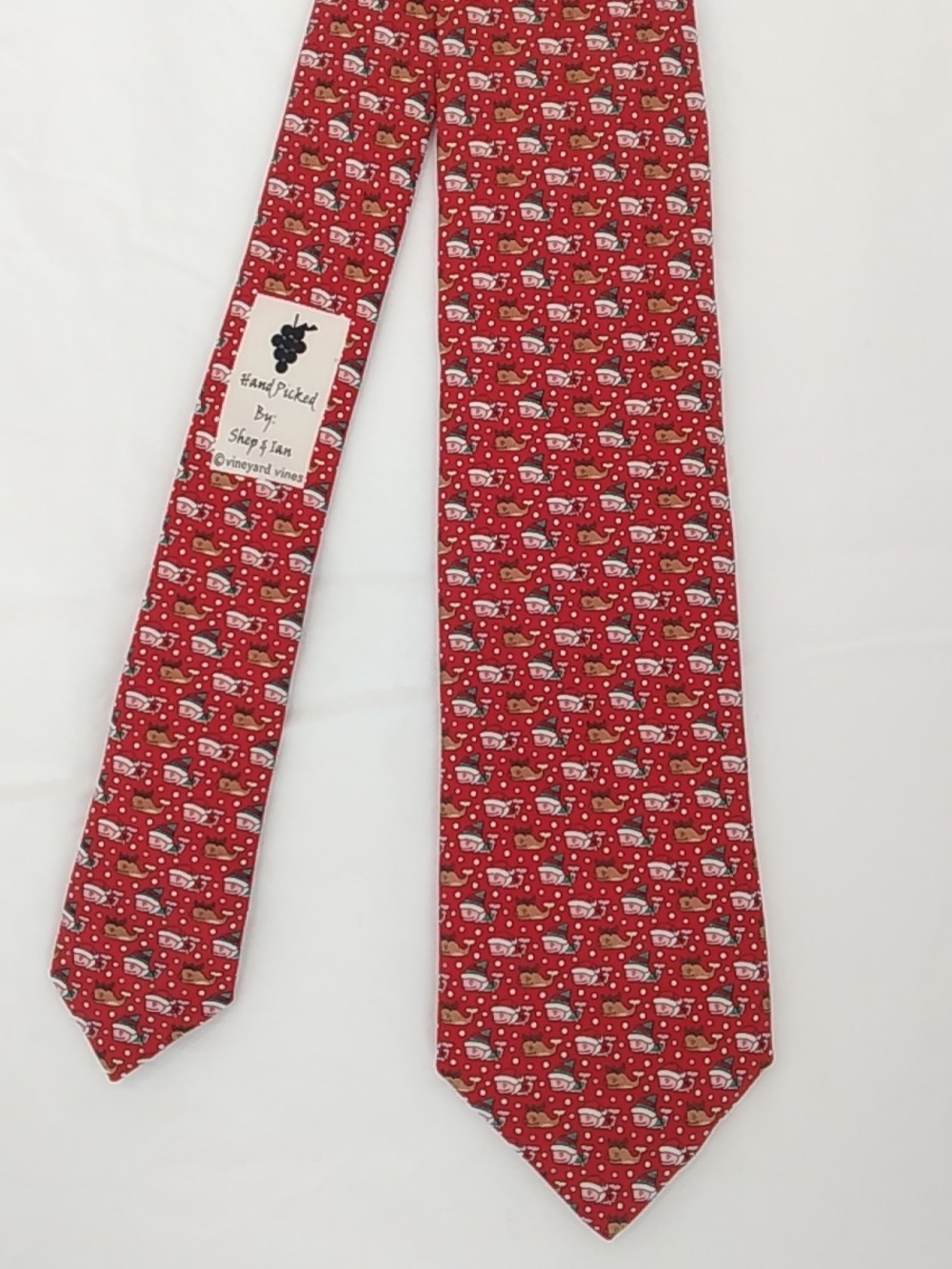 Vineyard Vines Red Christmas Patterned Silk Tie with Tiny Motif 49"